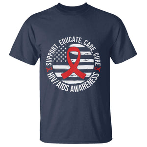 Support Educate Care Cure HIV Awareness Month Gift T Shirt TS12 Navy Print Your Wear