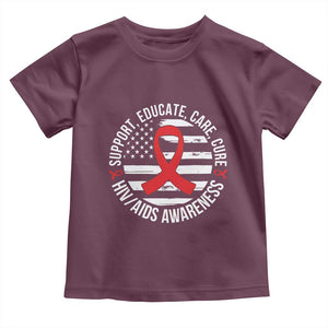 Support Educate Care Cure HIV Awareness Month Gift Toddler T Shirt TS12 Maroon Print Your Wear