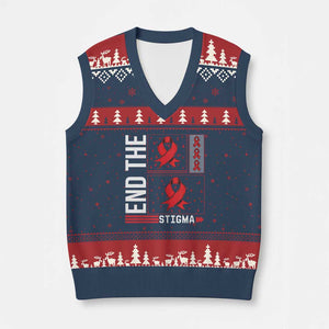 End The Stigma HIV Awareness V-Neck Knit Sweater Vest Red Ribbon Gift TS12 Navy Red Print Your Wear