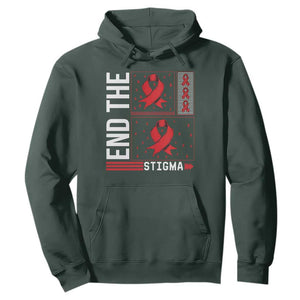 End The Stigma HIV Awareness Hoodie Red Ribbon Gift TS12 Dark Forest Green Print Your Wear