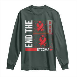 End The Stigma HIV Awareness Long Sleeve Shirt Red Ribbon Gift TS12 Dark Forest Green Print Your Wear