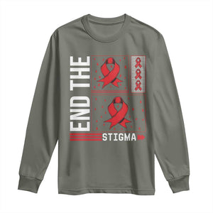 End The Stigma HIV Awareness Long Sleeve Shirt Red Ribbon Gift TS12 Military Green Print Your Wear
