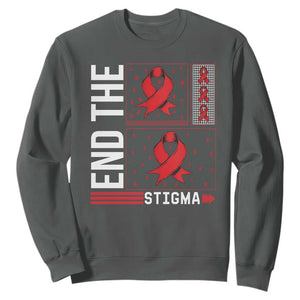 End The Stigma HIV Awareness Sweatshirt Red Ribbon Gift TS12 Dark Heather Print Your Wear
