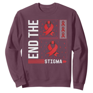 End The Stigma HIV Awareness Sweatshirt Red Ribbon Gift TS12 Maroon Print Your Wear