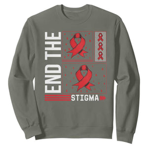 End The Stigma HIV Awareness Sweatshirt Red Ribbon Gift TS12 Military Green Print Your Wear
