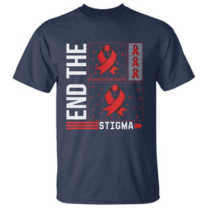 End The Stigma HIV Awareness T Shirt Red Ribbon Gift TS12 Navy Print Your Wear