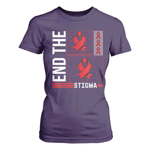 End The Stigma HIV Awareness T Shirt For Women Red Ribbon Gift TS12 Purple Print Your Wear