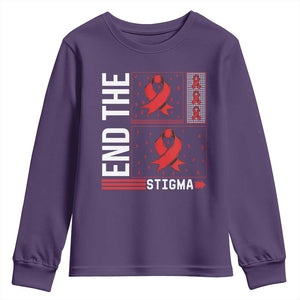 End The Stigma HIV Awareness Youth Sweatshirt Red Ribbon Gift TS12 Purple Print Your Wear