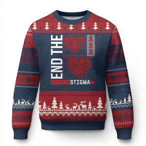HIV Awareness End The Stigma Ugly Christmas Sweater World AIDS Day Gift TS12 Navy Red Print Your Wear