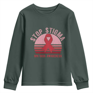 Stop The Stigma HIV Awareness Youth Sweatshirt World AIDS Day Gift TS12 Dark Forest Green Print Your Wear