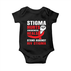 Stigma Hurts Awareness Heals Baby Onesie HIV Awareness Red Ribbon Support Gift TS12 Black Print Your Wear