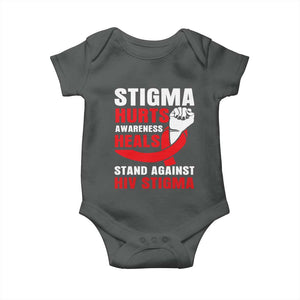 Stigma Hurts Awareness Heals Baby Onesie HIV Awareness Red Ribbon Support Gift TS12 Dark Heather Print Your Wear