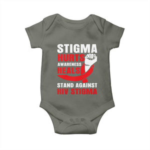 Stigma Hurts Awareness Heals Baby Onesie HIV Awareness Red Ribbon Support Gift TS12 Military Green Print Your Wear