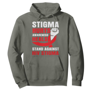 Stigma Hurts Awareness Heals Hoodie HIV Awareness Red Ribbon Support Gift TS12 Military Green Print Your Wear