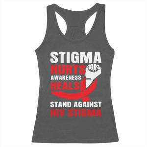 Stigma Hurts Awareness Heals Racerback Tank Top HIV Awareness Red Ribbon Support Gift - Print Your Wear