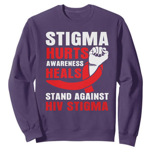 Stigma Hurts Awareness Heals Sweatshirt HIV Awareness Red Ribbon Support Gift TS12 Purple Print Your Wear