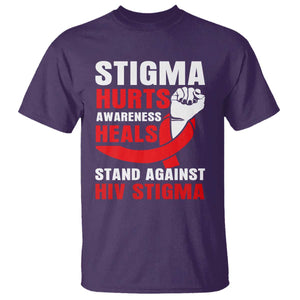 Stigma Hurts Awareness Heals T Shirt HIV Awareness Red Ribbon Support Gift TS12 Purple Print Your Wear