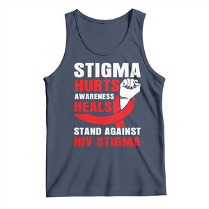 Stigma Hurts Awareness Heals Tank Top HIV Awareness Red Ribbon Support Gift TS12 Navy Print Your Wear