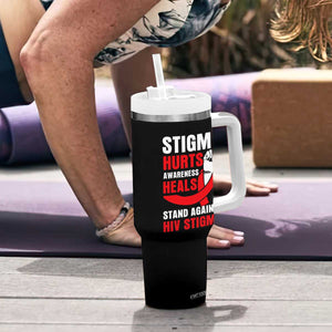 Stigma Hurts Awareness Heals Tumbler With Handle HIV Awareness Red Ribbon Support Gift TS12 Print Your Wear