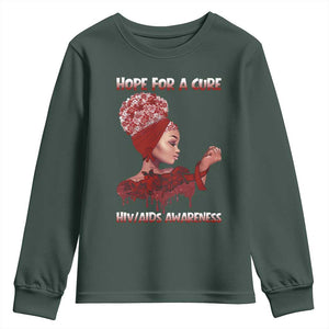 Hope For A Cure HIV Awareness Youth Sweatshirt Support Squad Gift TS12 Dark Forest Green Print Your Wear