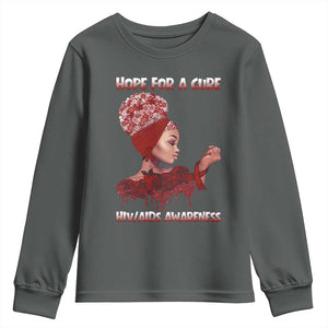 Hope For A Cure HIV Awareness Youth Sweatshirt Support Squad Gift TS12 Dark Heather Print Your Wear