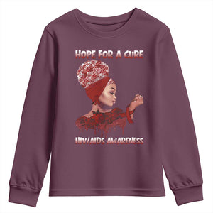 Hope For A Cure HIV Awareness Youth Sweatshirt Support Squad Gift TS12 Maroon Print Your Wear