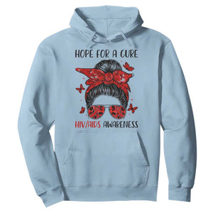 Hope For A Cure HIV Awareness Hoodie Strong Woman Red Ribbon Gift TS12 Light Blue Print Your Wear