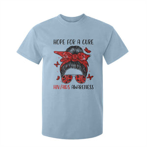 Hope For A Cure HIV Awareness T Shirt For Kid Strong Woman Red Ribbon Gift TS12 Light Blue Print Your Wear