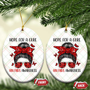 Hope For A Cure HIV Awareness Ceramic Ornament Strong Woman Red Ribbon Gift TS12 Print Your Wear