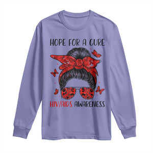 Hope For A Cure HIV Awareness Long Sleeve Shirt Strong Woman Red Ribbon Gift TS12 Violet Print Your Wear