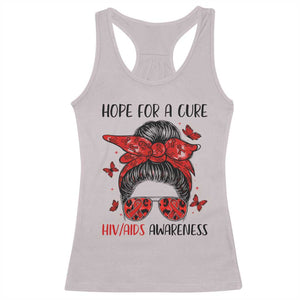 Hope For A Cure HIV Awareness Racerback Tank Top Strong Woman Red Ribbon Gift - Print Your Wear