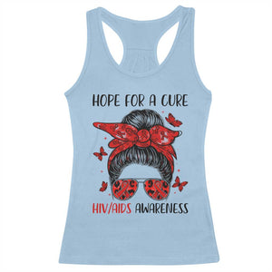 Hope For A Cure HIV Awareness Racerback Tank Top Strong Woman Red Ribbon Gift TS12 Light Blue Print Your Wear