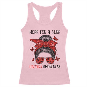 Hope For A Cure HIV Awareness Racerback Tank Top Strong Woman Red Ribbon Gift - Print Your Wear