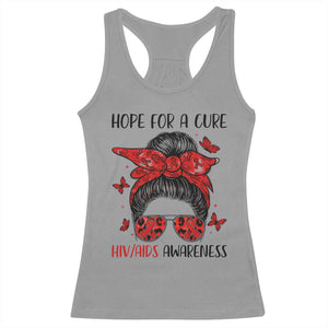 Hope For A Cure HIV Awareness Racerback Tank Top Strong Woman Red Ribbon Gift - Print Your Wear