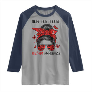 Hope For A Cure HIV Awareness Raglan Shirt Strong Woman Red Ribbon Gift TS12 Sport Gray Navy Print Your Wear