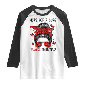 Hope For A Cure HIV Awareness Raglan Shirt Strong Woman Red Ribbon Gift TS12 White Black Print Your Wear