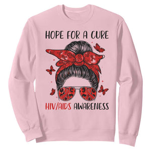 Hope For A Cure HIV Awareness Sweatshirt Strong Woman Red Ribbon Gift TS12 Light Pink Print Your Wear