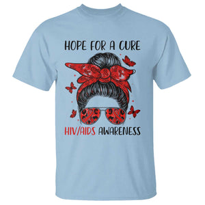 Hope For A Cure HIV Awareness T Shirt Strong Woman Red Ribbon Gift TS12 Light Blue Print Your Wear