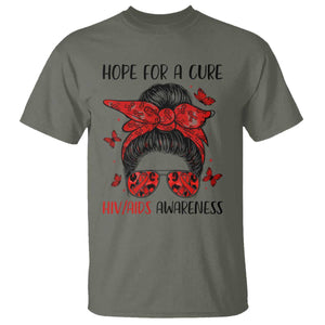 Hope For A Cure HIV Awareness T Shirt Strong Woman Red Ribbon Gift TS12 Military Green Print Your Wear