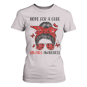 Hope For A Cure HIV Awareness T Shirt For Women Strong Woman Red Ribbon Gift TS12 Ice Gray Print Your Wear