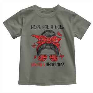 Hope For A Cure HIV Awareness Toddler T Shirt Strong Woman Red Ribbon Gift TS12 Military Green Print Your Wear