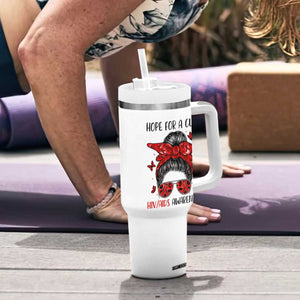 Hope For A Cure HIV Awareness Tumbler With Handle Strong Woman Red Ribbon Gift TS12 Print Your Wear