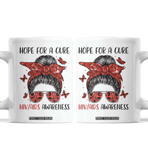 Hope For A Cure HIV Awareness Coffee Mug Strong Woman Red Ribbon Gift TS12 White Print Your Wear