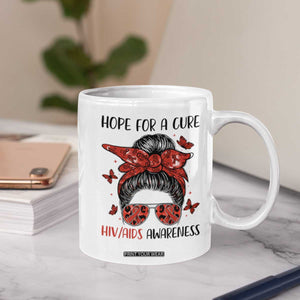 Hope For A Cure HIV Awareness Coffee Mug Strong Woman Red Ribbon Gift TS12 Print Your Wear