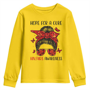 Hope For A Cure HIV Awareness Youth Sweatshirt Strong Woman Red Ribbon Gift TS12 Daisy Print Your Wear