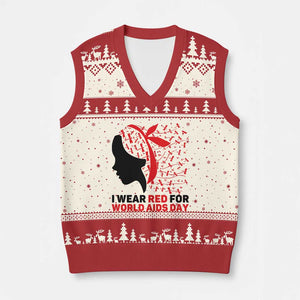 I Wear Red For World AIDS Day V-Neck Knit Sweater Vest HIV Awareness Dragonfly Support Gift TS12 Beige Red Print Your Wear