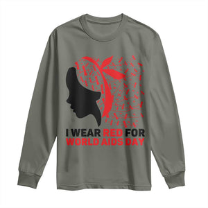 I Wear Red For World AIDS Day Long Sleeve Shirt HIV Awareness Dragonfly Support Gift TS12 Military Green Print Your Wear