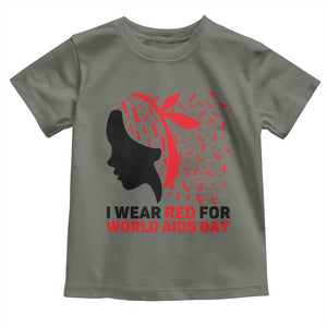 I Wear Red For World AIDS Day Toddler T Shirt HIV Awareness Dragonfly Support Gift TS12 Military Green Print Your Wear