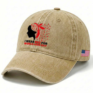 I Wear Red For World AIDS Day Washed Cotton Baseball Cap HIV Awareness Dragonfly Support Gift TS12 Print Your Wear