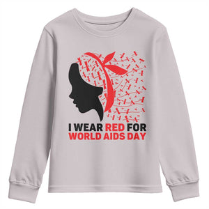 I Wear Red For World AIDS Day Youth Sweatshirt HIV Awareness Dragonfly Support Gift TS12 Ice Gray Print Your Wear